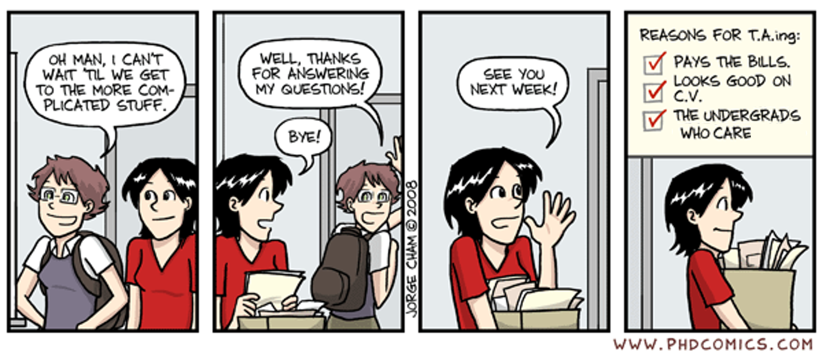 PhDComics Comic Panel about how TAs are Awesome